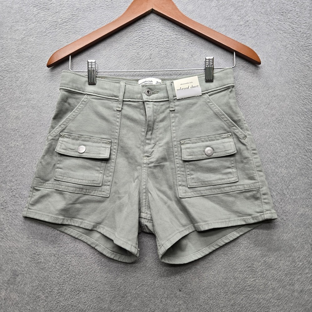 Abercrombie Kids Girls Shorts 15/16 REGULAR Green Cargo Relaxed Utility NWT